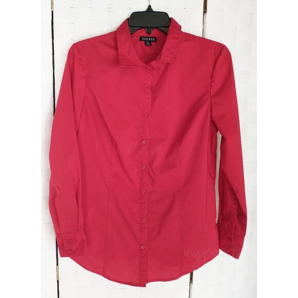 George Tops - George Button Down Shirt Medium Red Top Classic Lagenlook Preppy Coastal Grandma